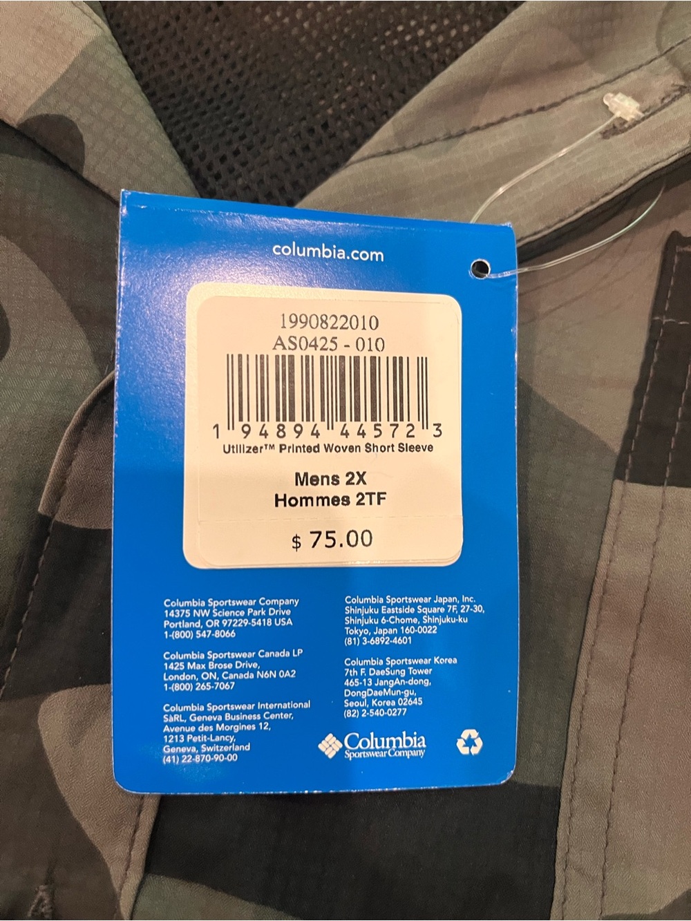 NWT Columbia Men's Utilizer Printed Woven Fishing Shirt - Camo 2X